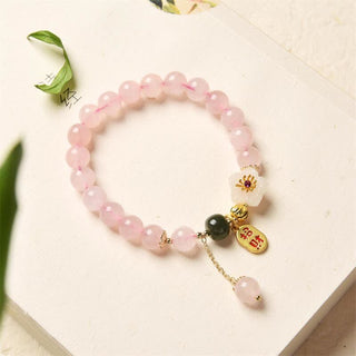Buddha Gift Natural Pink Crystal Jade Flower Warm Love Bracelet