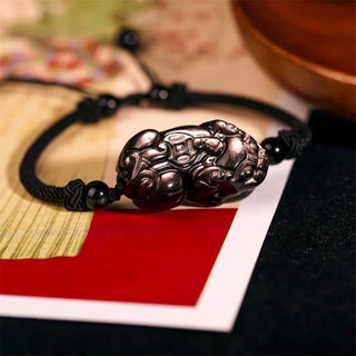 Buddha Gift Natural Obsidian Amethyst Citrine PiXiu Cooper Coin Wealth Bracelet