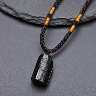 Buddha Gift Natural Black Tourmaline Positive Rope Necklace Pendant