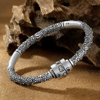 Buddha Gift 990 Sterling Silver Tibetan Auspicious Clouds Om Mani Padme Hum Engraved Creativity Bracelet Bangle