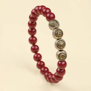 Buddha Gift 925 Sterling Silver Natural Cinnabar Four Beasts Blessing Bracelet