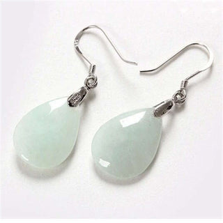 Buddha Gift 925 Sterling Silver Jade Water Drop Luck Dangle Earrings
