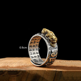 Buddha Gift Tibetan 990 Sterling Silver Om Mani Padme Hum PiXiu Dorje Vajra Heart Sutra Engraved Wealth Ring