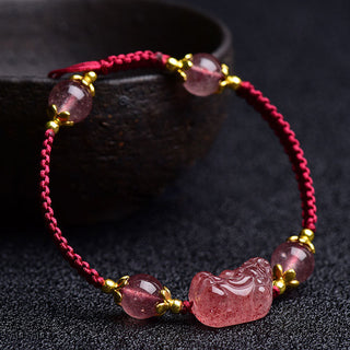 Buddha Gift Natural Strawberry Crystal Pixiu Charm Lucky Red String Bracelet