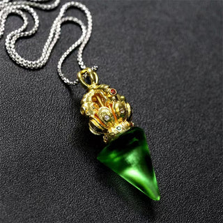 Buddha Gift Tibetan Dorje Vajra 4 Prong Lotus Liuli Crystal Strength Necklace Pendant