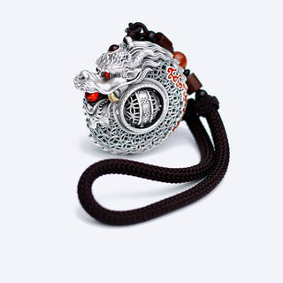Buddha Gift 999 Sterling Silver Year of the Dragon Rotatable Ball Five Elements Copper Coin Strength Hanging Decoration
