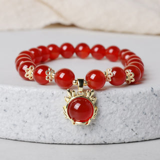 Buddha Gift Year of the Dragon Red Agate Jade Peace Buckle Fu Character Success Bracelet