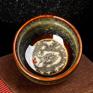 Buddha Gift Lotus Dragon Phoenix Koi Fish Chinese Jianzhan Ceramic Teacup Kung Fu Tea Cup 110ml