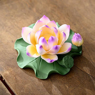 Buddha Gift Lotus Flower Leaf Pod Spiritual Healing Ceramic Stick Incense Burner Decoration