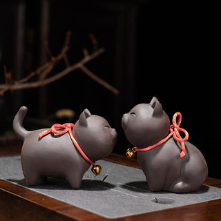 Buddha Gift Mini Lovely Cat Tea Pet Purple Clay Figurine Desk Decoration