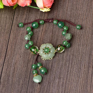 Buddha Gift Natural Green Jade Luck Dangling Flower Bracelet