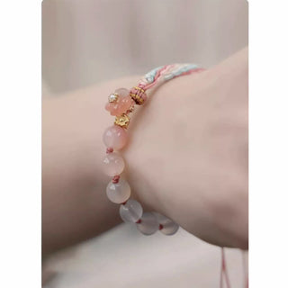 Buddha Gift Natural Gradient Agate Reincarnation Knot Peach Blossom Wealth Luck Handmade String Bracelet