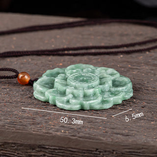 Buddha Gift Lotus Pattern Jade Luck Prosperity Necklace Pendant