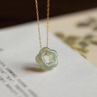 Buddha Gift Dainty Hetian Jade Cyan Jade Luck Floral Charm Necklace Pendant