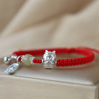 Buddha Gift Handmade Year Of The Dragon 999 Sterling Silver Hetian Jade Copper Coin Peace And Joy Protection Bracelet