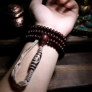 Buddha Gift Natural Tibet 108 Mala Beads Purple Bodhi Seed Three-eyed Dzi Bead Copper Dorje Harmony Bracelet