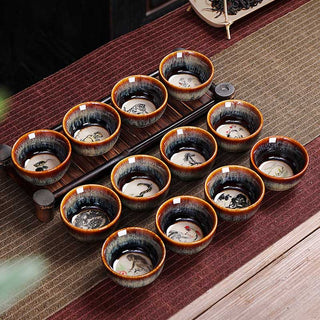 Buddha Gift 12 Chinese Zodiac Pattern Ceramic Teacup Kung Fu Jian Chinese Zhan Tea Cup 73ml