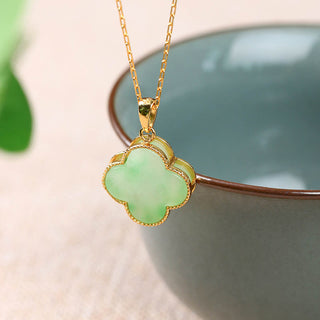 Buddha Gift Four Leaf Clover Jade Pattern Luck Necklace Pendant