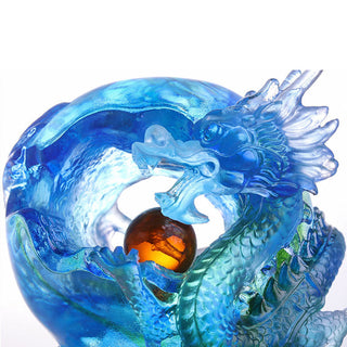 Buddha Gift Handmade Azure Dragon Liuli Crystal Art Piece Success Protection Home Office Decoration