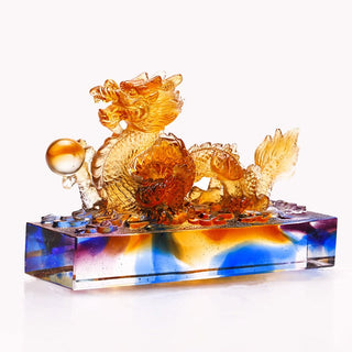 Buddha Gift Handmade Multicolored Dragon Liuli Crystal Art Piece Protection Home Office Decoration