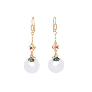 Buddha Gift FengShui White Jade Blessing Drop Earrings