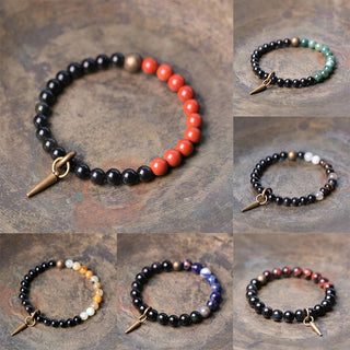 Buddha Gift Black Obsidian Sodalite Crystal Copper Strength Couple Bracelet