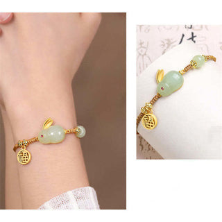 Buddha Gift Year of the Rabbit Hetian Jade Happiness Blessing Wealth String Bracelet