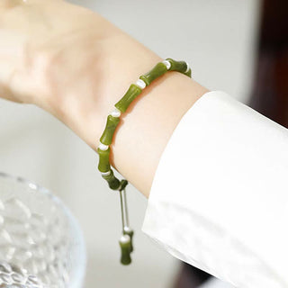Buddha Gift Natural Peridot Bamboo Pattern Love Peace Bracelet