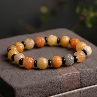 Buddha Gift Golden Silk Jade Lotus Wealth Luck Bracelet