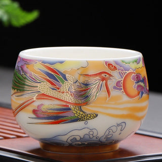 Buddha Gift Dragon Phoenix Auspicious Clouds Sun Ocean Waves Ceramic Teacup Kung Fu Tea Cup