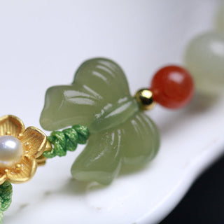 Buddha Gift 925 Sterling Silver Jade Luck Flower Butterfly Bracelet