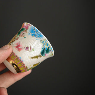 Buddha Gift Dragon Phoenix Flowers Ceramic Teacup Kung Fu Tea Cup 50ml