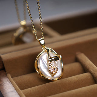 Buddha Gift 18K Gold Plated Copper Natural Baroque Pearl Flower Sincerity Necklace Pendant