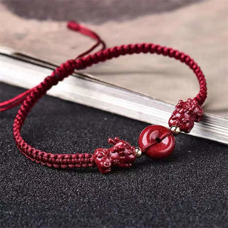 Buddha Gift Cinnabar PiXiu Blessing Copper Coin Peace Buckle Red String Bracelet