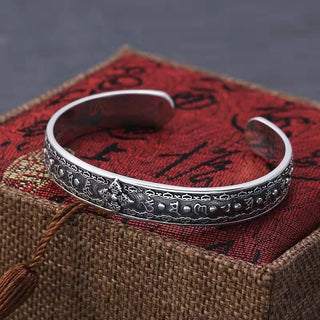 Buddha Gift 925 Sterling Silver Om Mani Padme Hum Double Dorje Engraved Wisdom Cuff Bracelet Bangle