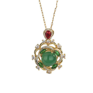 Buddha Gift Cyan Jade Red Crystal Luck Necklace