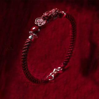 Buddha Gift Handcrafted PiXiu Cinnabar Wealth Luck Braided Bracelet