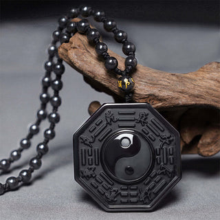 Buddha Gift Black Obsidian Stone Yin Yang Pendant Necklace