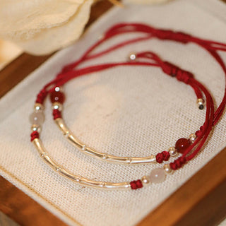 Buddha Gift 925 Sterling Silver Bamboo White Agate Red Agate Bead Protection String Braided Bracelet