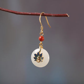 Buddha Gift 925 Sterling Silver Natural Hetian White Jade Peacock Blessing Necklace Pendant Ring Earrings Set