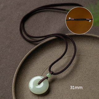 Buddha Gift Natural Round Jade Peace Buckle Luck Prosperity Necklace Pendant