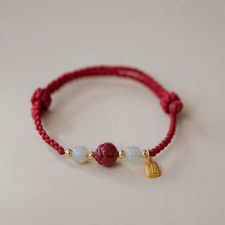 Buddha Gift Cinnabar Jade Lotus Calm Red String Weave Bracelet