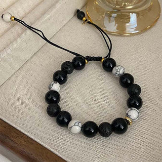 Buddha Gift Black Obsidian Lava Rock Stone Yin Yang Strength Bracelet