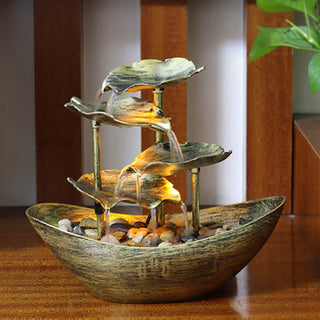 Buddha Gift Lotus Leaf Shaped Waterfall Fountain Tabletop Ornaments With LED Light Home Office Desktop Decoration