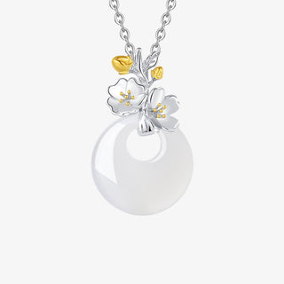 Buddha Gift 925 Sterling Silver Round Chalcedony Twelve Months Flower Harmony Necklace Pendant
