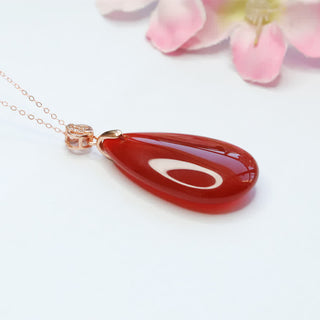 Buddha Gift 925 Sterling Silver Waterdrop Red Agate Confidence Necklace Pendant