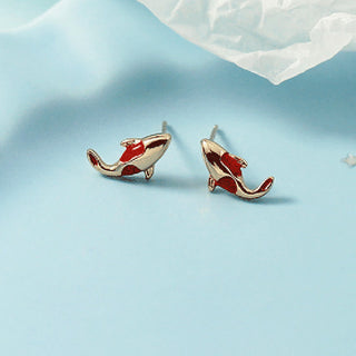 Buddha Gift Copper Koi Fish Wealth Necklace Pendant Red Rope Bracelet Earrings Set