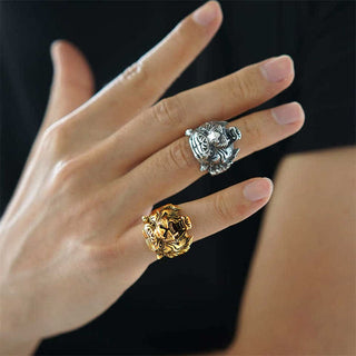 Buddha Gift Men's Animal Tiger Head Titanium Steel Balance Calm Punk Rock Biker Ring