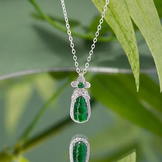 Buddha Gift 925 Sterling Silver Cyan Jade Pea Design Luck Healing Necklace Pendant
