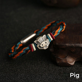 Buddha Gift Handmade 999 Sterling Silver Year of the Dragon Chinese Zodiac Protection Colorful Reincarnation Knot Rope Bracelet